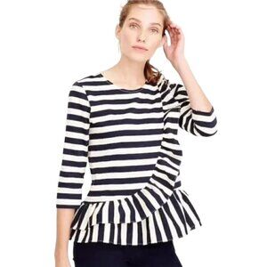 J. CREW FACTORY Black & White Striped Peplum Ruffled Front Top - Size Small